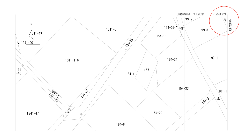 公図にはXY座標が示されている