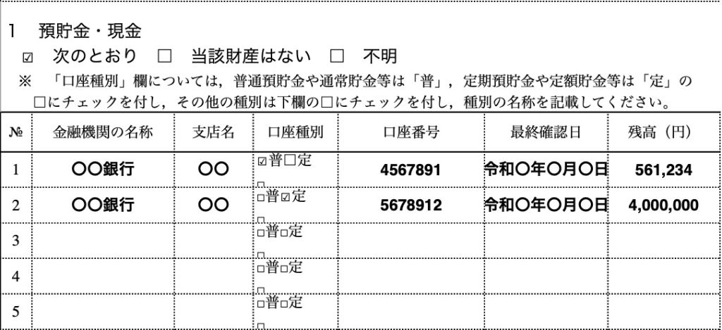 財産目録記入例