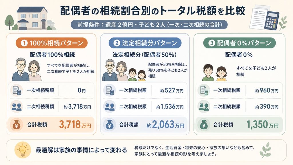 「配偶者の相続割合別のトータル税額」を比較