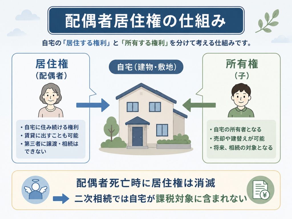 「配偶者居住権の仕組み」を示す概念図